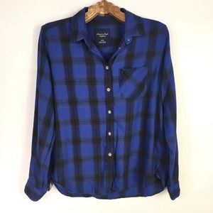 American Eagle Blue and Black Flannel